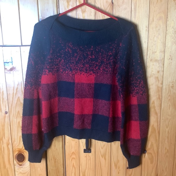 Ombre Buffalo Check Sweater Splatter Gradient Camp Cabin Punk Goth Moto Pullover - Picture 1 of 4